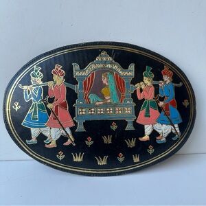Antique Style Indo-Persian Leather Painting Gold Gilt Folk Art Bride Procession